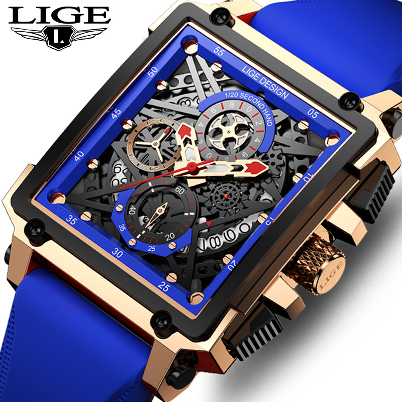 Silicone Band Replacement - LIGE-Montre-bracelet de sport pour homme, chronographe,