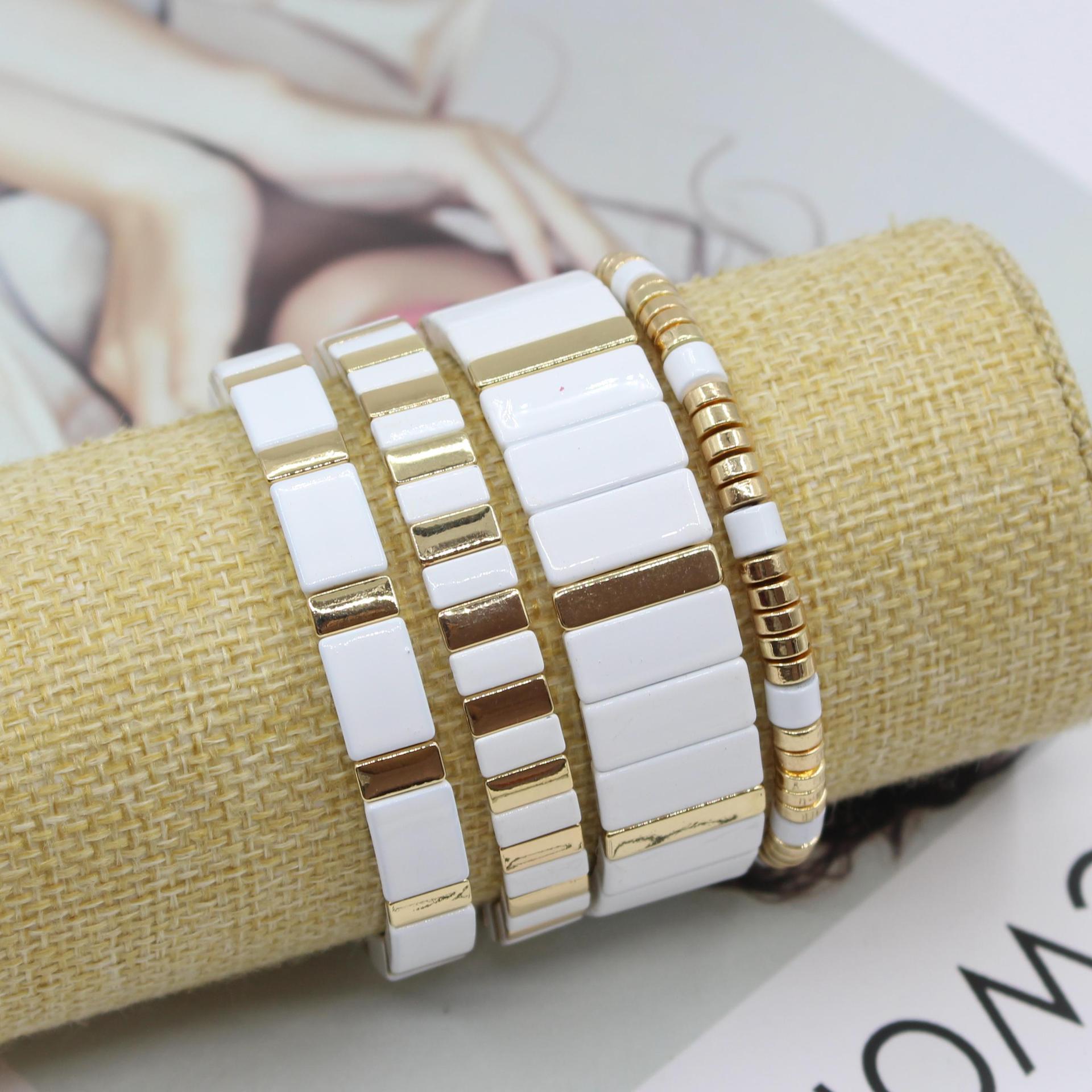 Ceramic Link Bracelet - Bracelet en émail blanc bohème pour